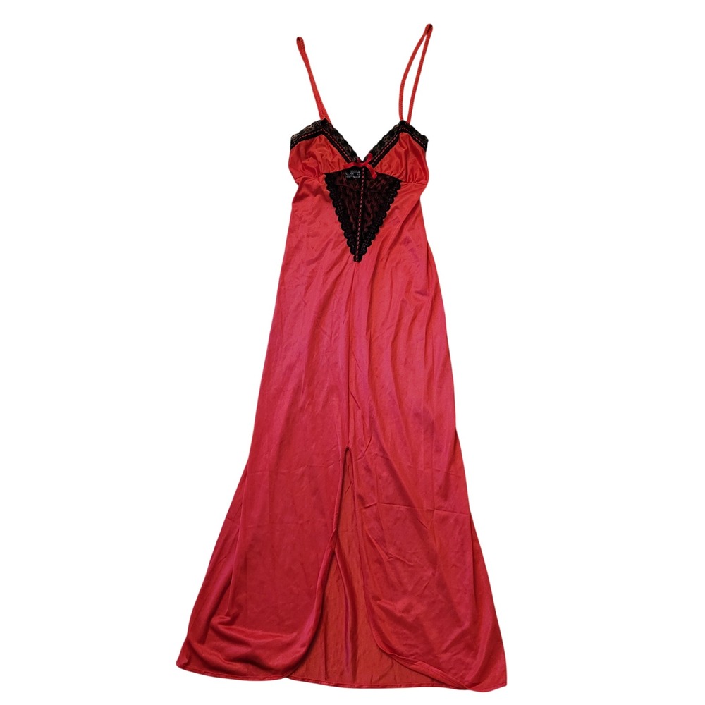 Paramount M Nightgown Red Black Lace Slit Vintage Maxi Lingerie Gown Sexy Goth